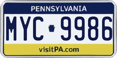 PA license plate MYC9986