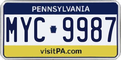 PA license plate MYC9987