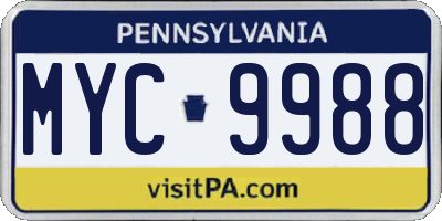 PA license plate MYC9988