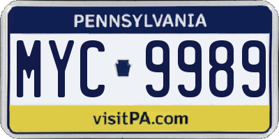 PA license plate MYC9989
