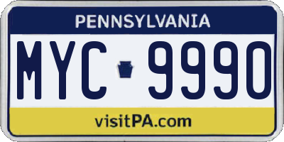 PA license plate MYC9990