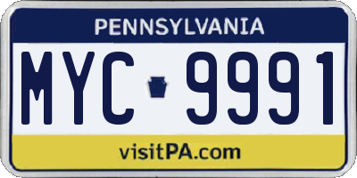 PA license plate MYC9991