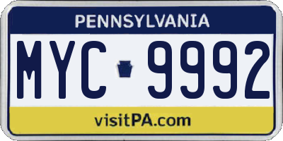 PA license plate MYC9992