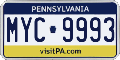 PA license plate MYC9993
