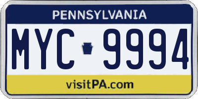 PA license plate MYC9994