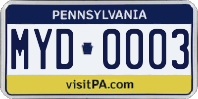 PA license plate MYD0003