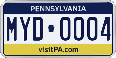 PA license plate MYD0004