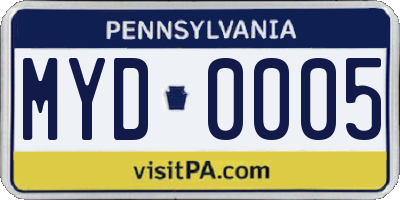 PA license plate MYD0005