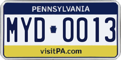 PA license plate MYD0013