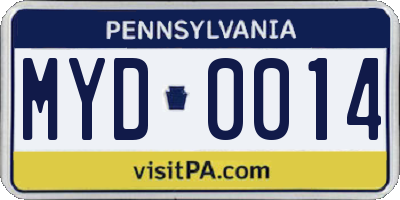 PA license plate MYD0014