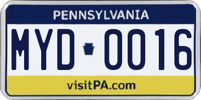 PA license plate MYD0016