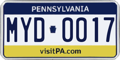 PA license plate MYD0017