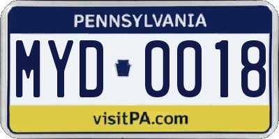 PA license plate MYD0018