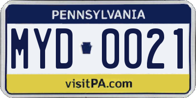 PA license plate MYD0021