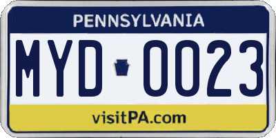 PA license plate MYD0023