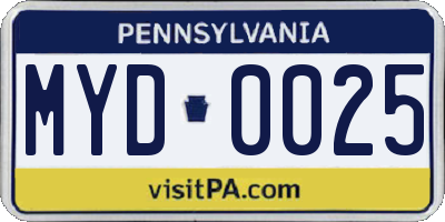 PA license plate MYD0025