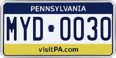 PA license plate MYD0030