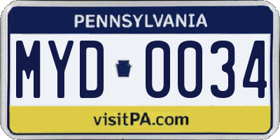 PA license plate MYD0034