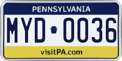PA license plate MYD0036