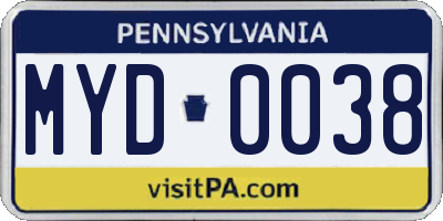 PA license plate MYD0038