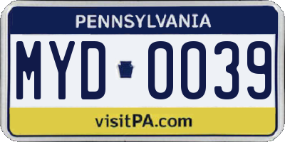 PA license plate MYD0039