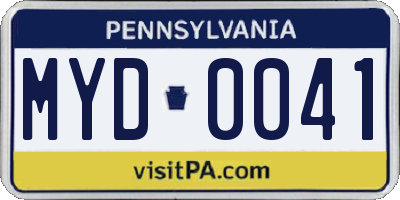 PA license plate MYD0041
