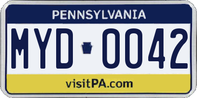 PA license plate MYD0042