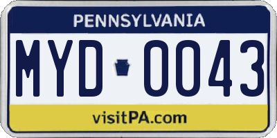 PA license plate MYD0043
