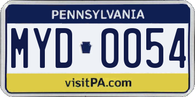PA license plate MYD0054
