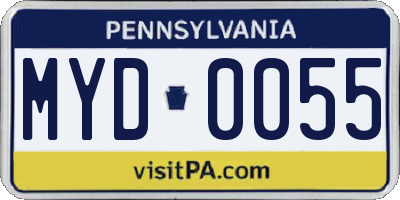 PA license plate MYD0055