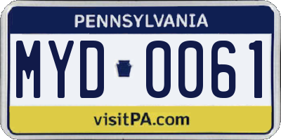 PA license plate MYD0061