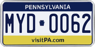 PA license plate MYD0062