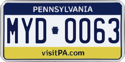 PA license plate MYD0063