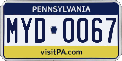 PA license plate MYD0067