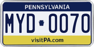 PA license plate MYD0070