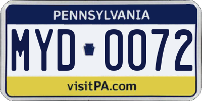 PA license plate MYD0072