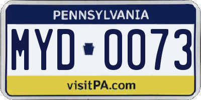PA license plate MYD0073