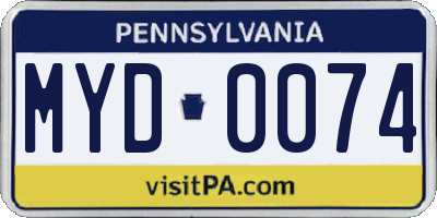 PA license plate MYD0074