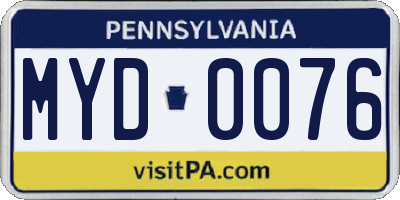 PA license plate MYD0076