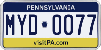 PA license plate MYD0077