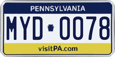 PA license plate MYD0078