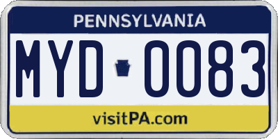 PA license plate MYD0083