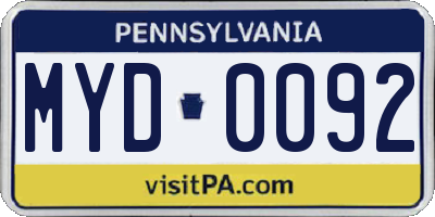 PA license plate MYD0092