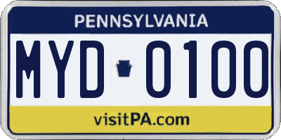PA license plate MYD0100