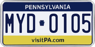 PA license plate MYD0105