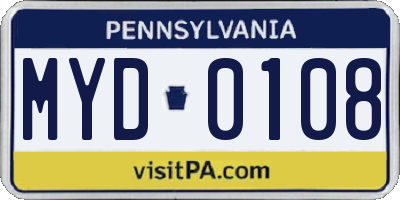 PA license plate MYD0108
