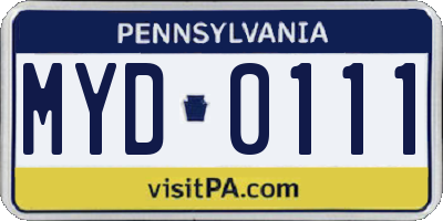 PA license plate MYD0111