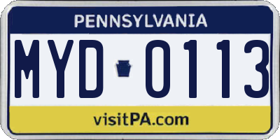 PA license plate MYD0113