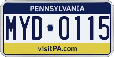 PA license plate MYD0115