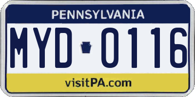PA license plate MYD0116